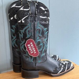 Nocona Western Boots Stingray Zebra Square Toe Turquoise 6 NWT Statement Boots